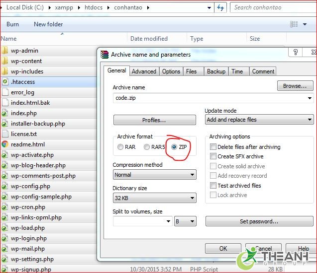 nén thư mục chứa code conhantao